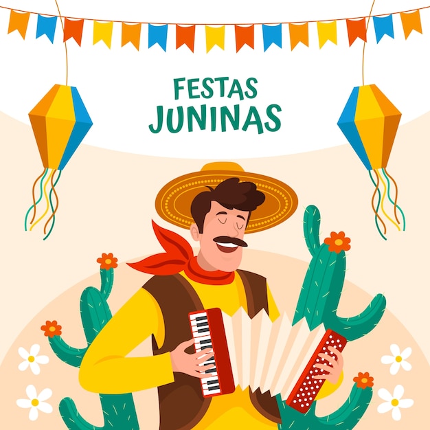 Vecteur illustration de festas juninas plat