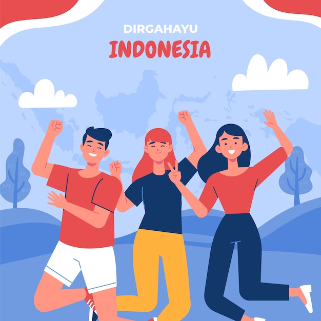 Illustration de la fête de l'indépendance de l'Indonésie plate