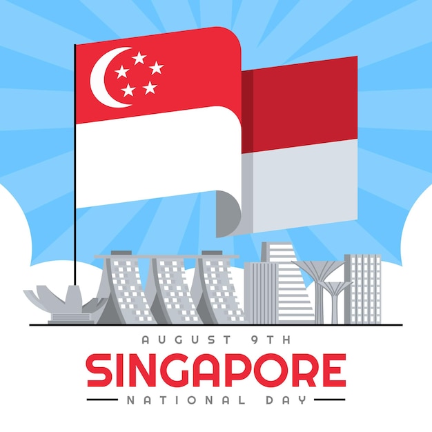 Vecteur illustration de la fête nationale de singapour plat