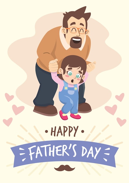 Illustration de la fête des pères heureuse avec papa et fille