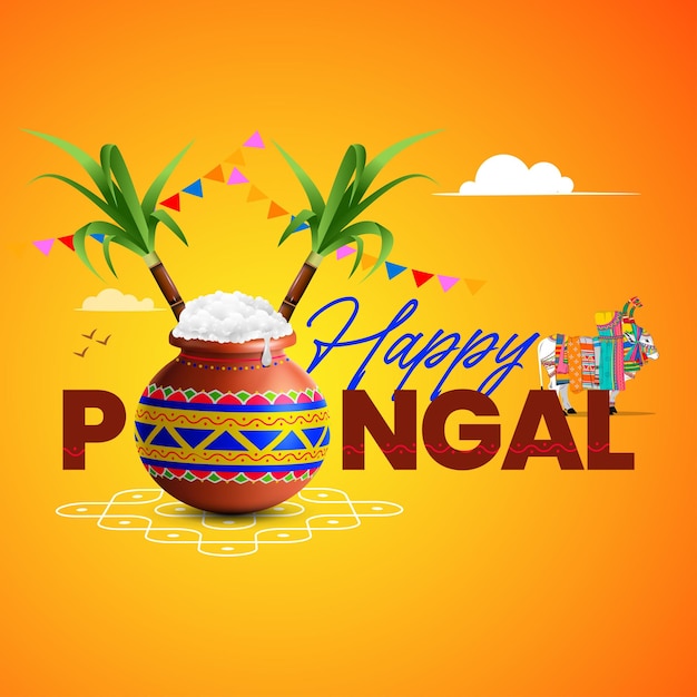 Illustration de la fête de la récolte du Pongal du Tamil Nadu, en Inde du Sud.