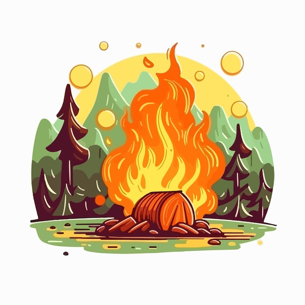 Illustration d'un feu de camp avec un fond jaune