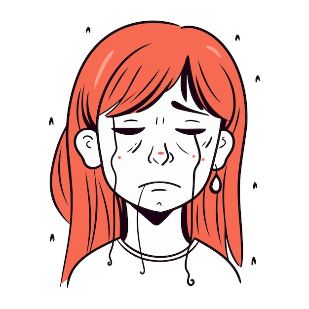 Vecteur illustration d'une fille aux cheveux roux qui pleure illustration vectorielle