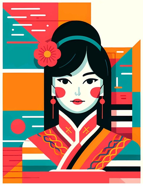 Vecteur illustration de fille chinoise jolie geisha illustration du logo vectoriel de geisha vectoriel traditionnel chinois