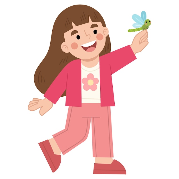 L'illustration de la fille heureuse avec la libellule
