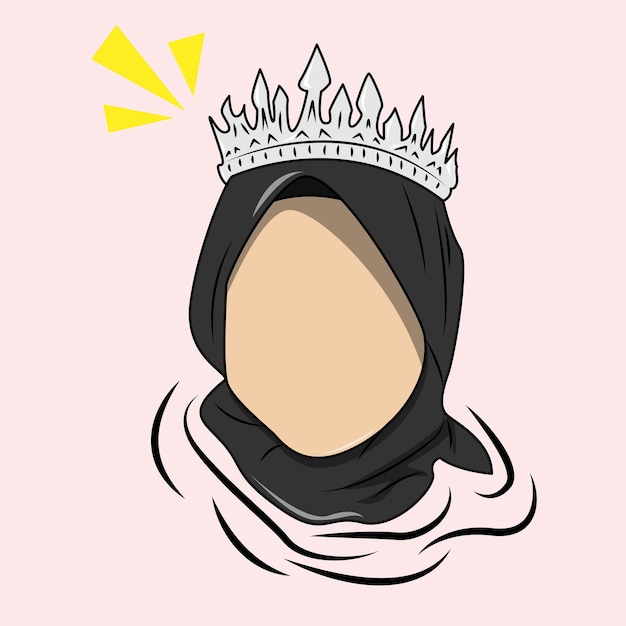 Vecteur illustration d'une fille musulmane à capuchon avec une couronne à visage uni