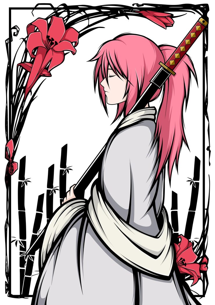 Vecteur illustration de fille samouraï