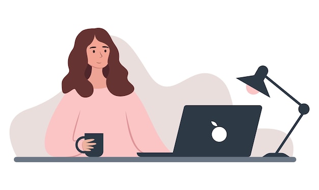 illustration d'une fille travaillant sur un ordinateur portable