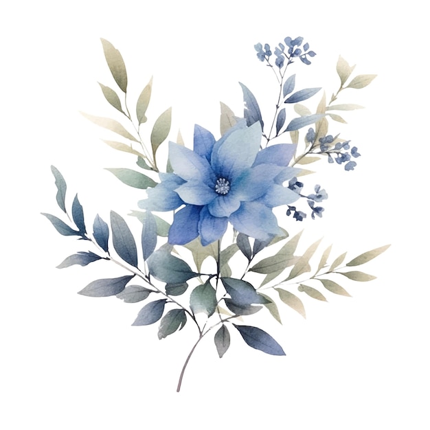 Vecteur illustration de fleur aquarelle illustration d'une fleur bleue et verte