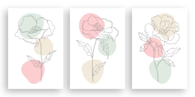 Illustration De Fleur Art Ligne Minimaliste Avec Jeu De Conception De Feuilles Abstraites