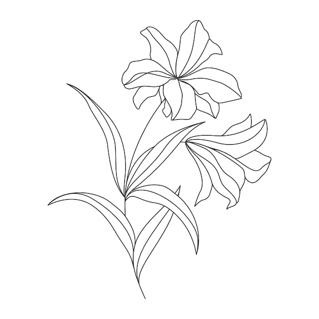 Illustration de fleur de dessin au trait minimale dans le style d'art en ligne