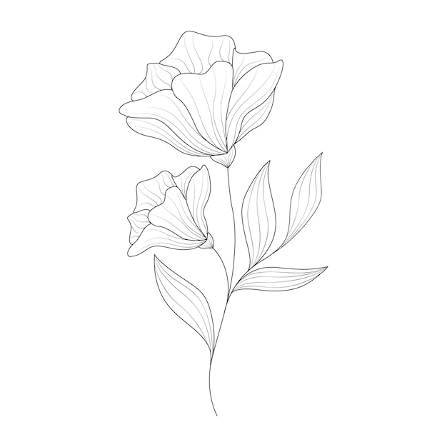 Illustration De Fleur De Dessin Au Trait Minimale Dans Le Style D'art En Ligne