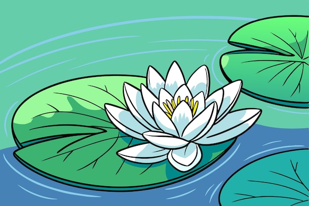 Illustration de fleur de lis d'eau style dessin animé blanc