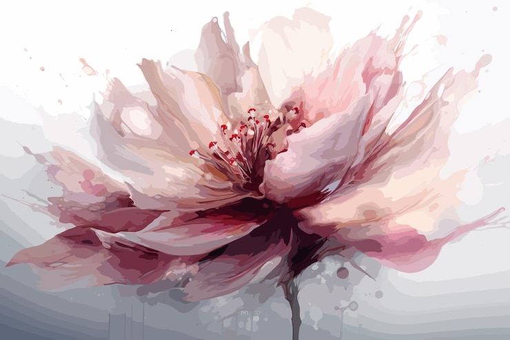 Vecteur illustration de fleur de pivoine aquarelle avec des couleurs vives, pinceau de peinture à l'huile, fleur
