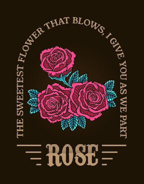 Vecteur illustration de fleur de rose vintage avec des citations