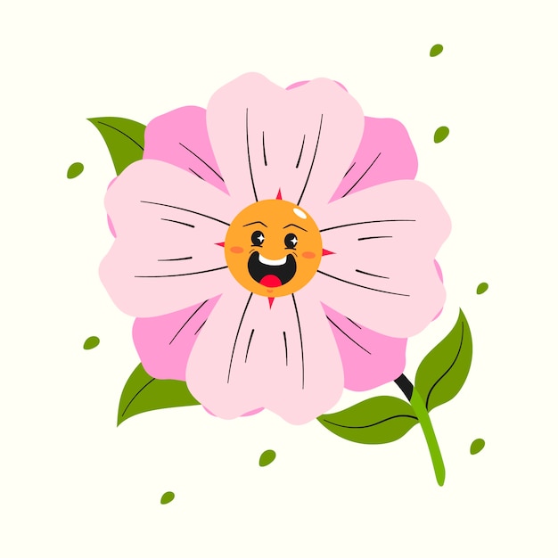 Illustration De Fleur De Visage Souriant Design Plat