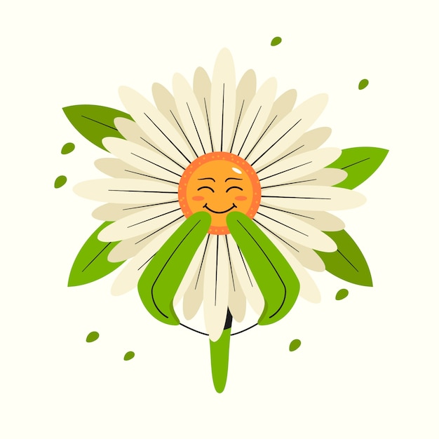 Vecteur illustration de fleur de visage souriant design plat