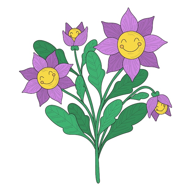 Vecteur illustration de fleur de visage souriant dessiné à la main