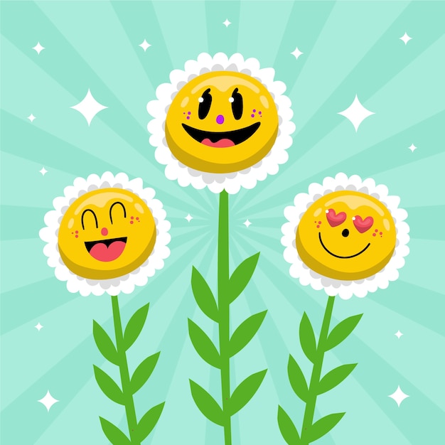 Illustration de fleur de visage souriant dessiné à la main