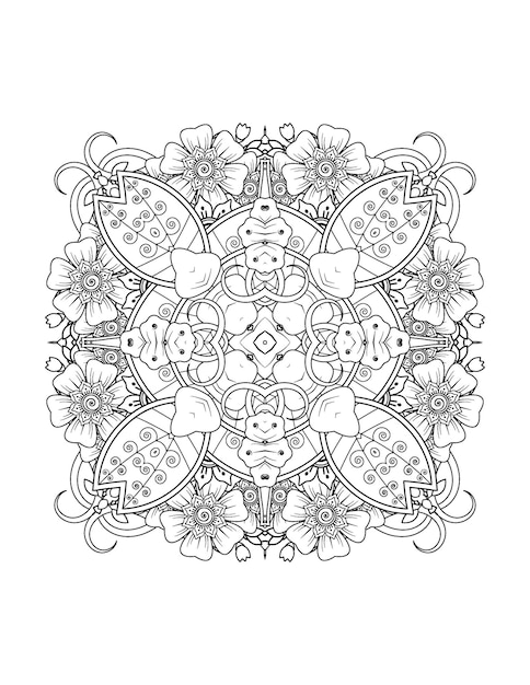 Illustration de fleurs dessinées à la main Page de coloriage Mandala pour adulte et intérieur kdp mandala