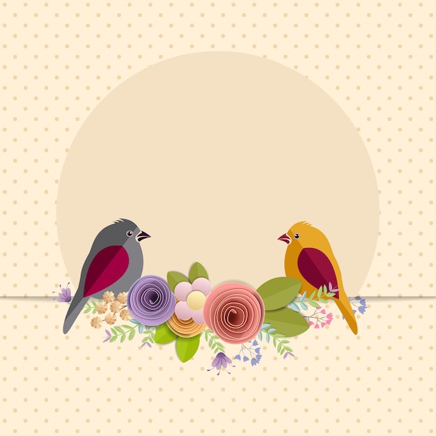 Vecteur illustration de fleurs et oiseaux en papier craft.