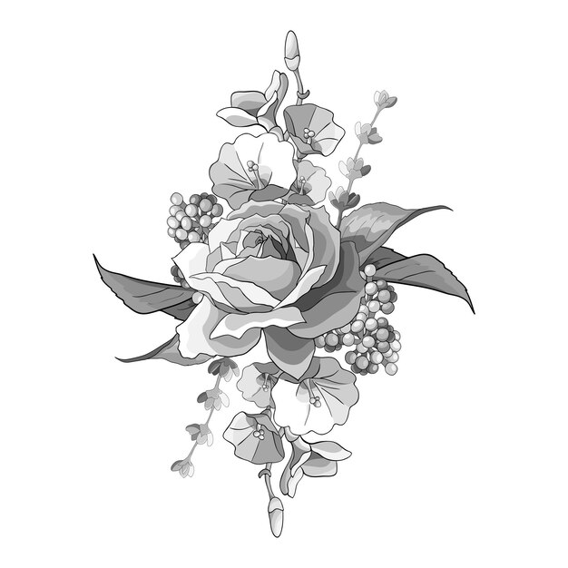 Vecteur illustration de fleurs roses noir et blanc