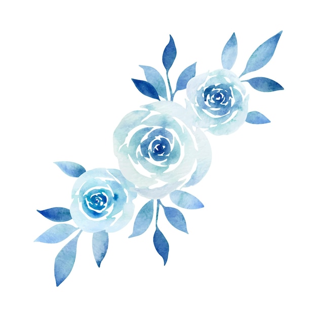 Vecteur illustration florale aquarelle de bouquet de fleurs avec rose bleue et feuilles