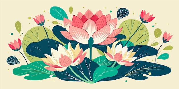 Vecteur une illustration florale de fleurs de lotus