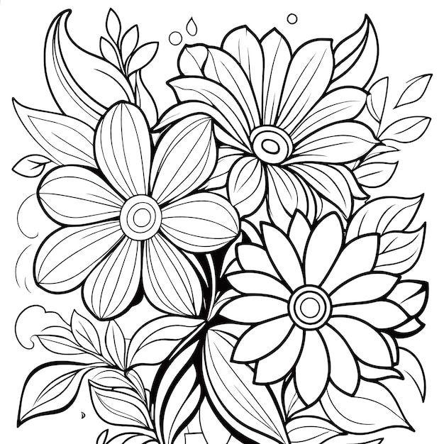 Illustration Florale Pour Enfants, Caricature, Livre à Colorier, Vecteur Dessiné à La Main