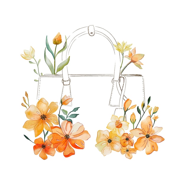 Vecteur illustration florale vectorielle d'un sac avec des fleurs d'orange autour de l'art de l'illustration de la mode moderne