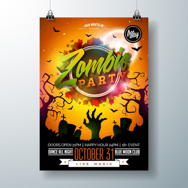 Illustration De Flyer Halloween Zombie Party