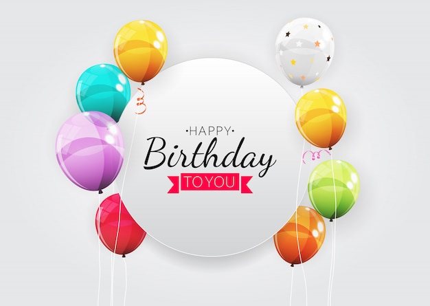 Illustration de fond de bannière de ballons joyeux anniversaire couleur brillant