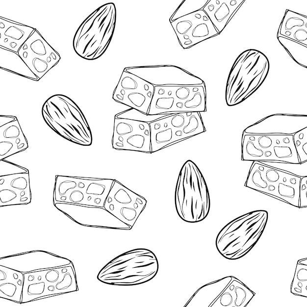 Vecteur illustration de fond dessinée à la main de torrone ou de nougat