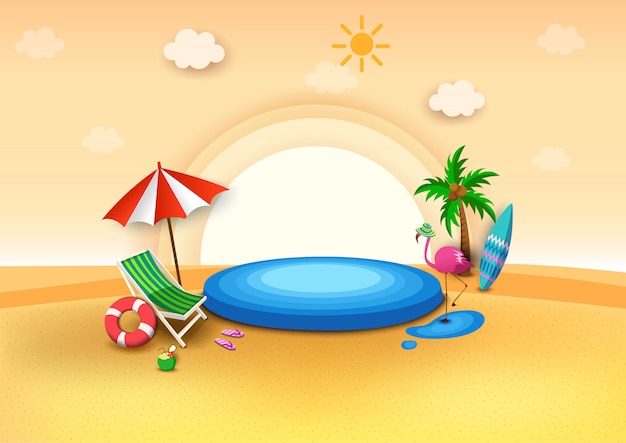 Illustration De Fond D'été Avec Piscine Et Plage