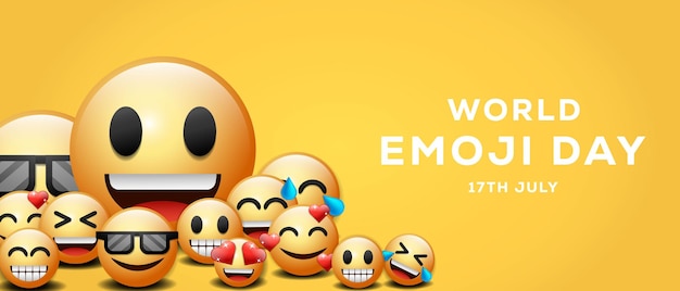 Illustration de fond de jour monde emoji réaliste avec différentes expressions faciales emoji