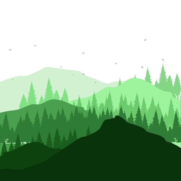 Illustration De Fond De Silhouette De Forêt Tropicale Verte Et De Montagnes