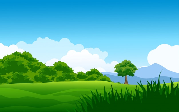 Vecteur illustration de la forêt avec un ciel bleu