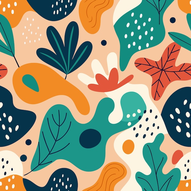 Illustration de formes organiques abstraites et d'éléments botaniques