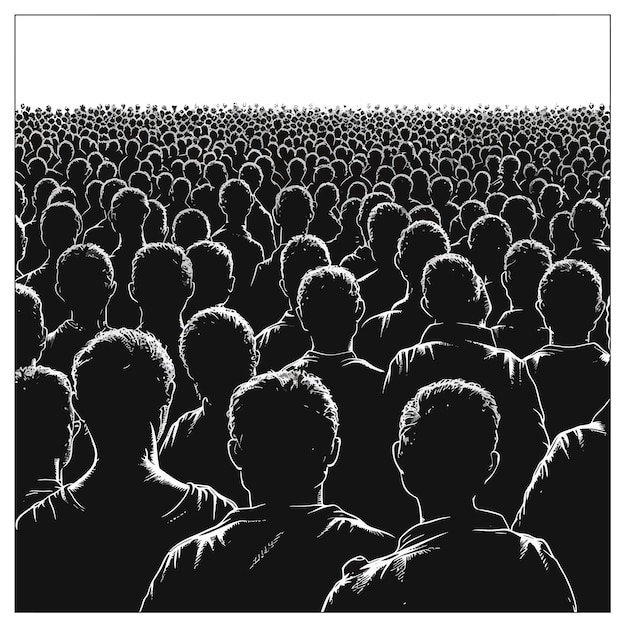 Vecteur illustration de la foule dans le balck et le blanc