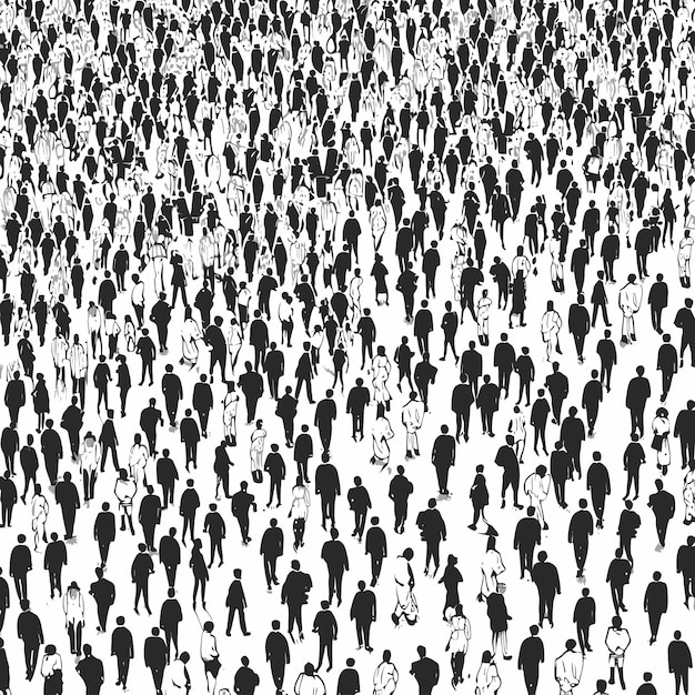 Vecteur illustration de la foule dans le balck et le blanc