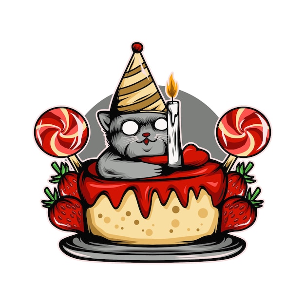 Vecteur illustration de fraise de chat de gâteau