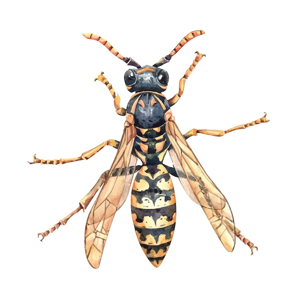 Vecteur illustration de frelon asiatique guêpe aquarelle