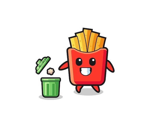 Illustration Des Frites Jetant Des Ordures Dans La Poubelle, Design Mignon