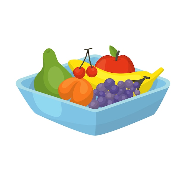 Illustration De Fruits Colorés Assortis Dans Un Bol Vecteur De Concept De Régime Végétarien Sain