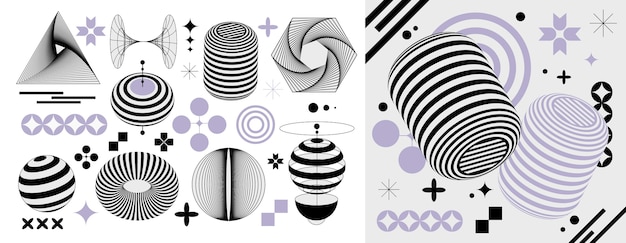 Illustration futuriste rétro minimaliste et icônes en design plat