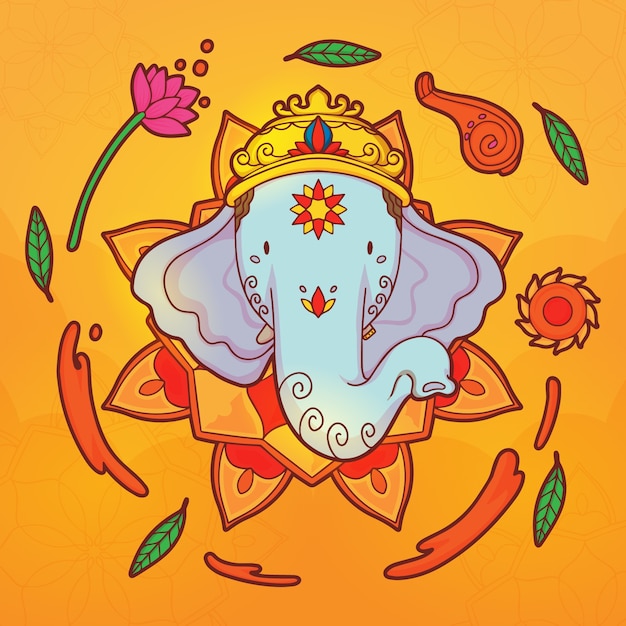 Vecteur illustration de ganesh chaturthi dessinée à la main avec éléphant