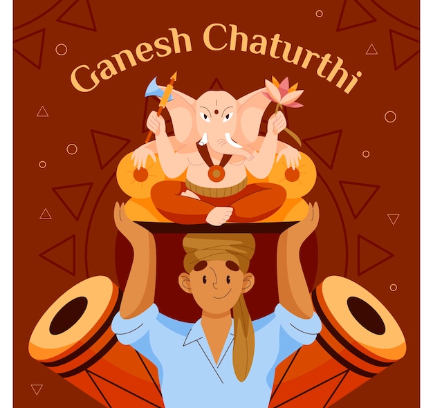 Vecteur illustration de ganesh chaturthi plat avec éléphant