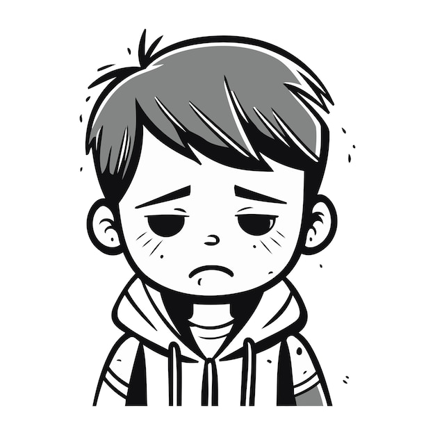 Vecteur illustration d'un garçon avec une expression faciale en colère illustration vectorielle en noir et blanc