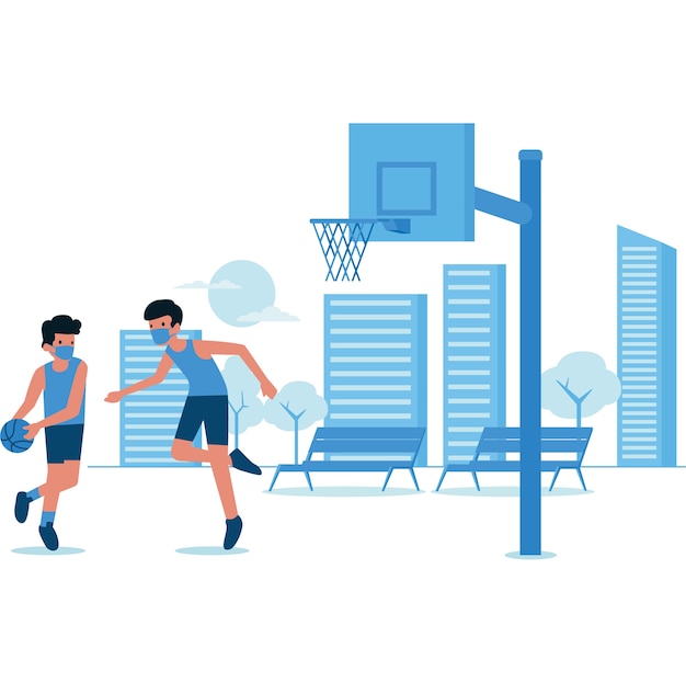 Vecteur illustration de garçons jouant au basket