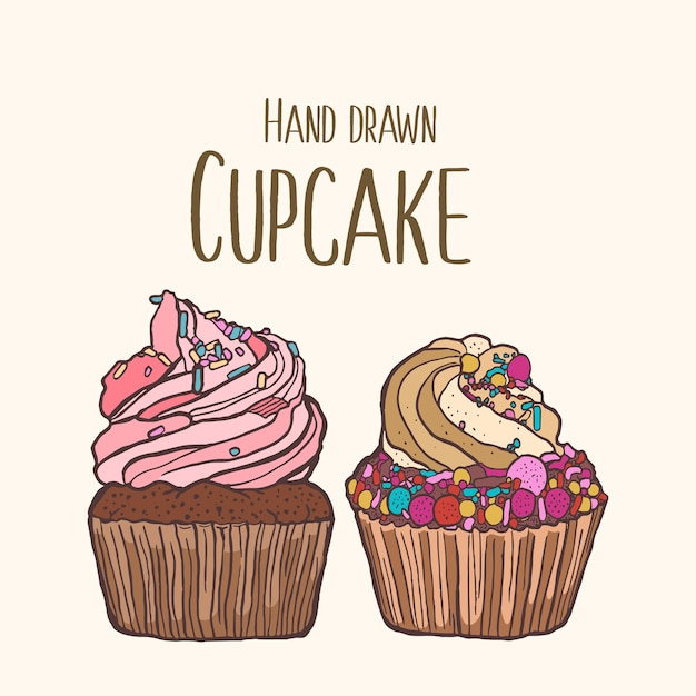 Illustration De Gâteau Coloré Avec Cupcake Dessinée à La Main